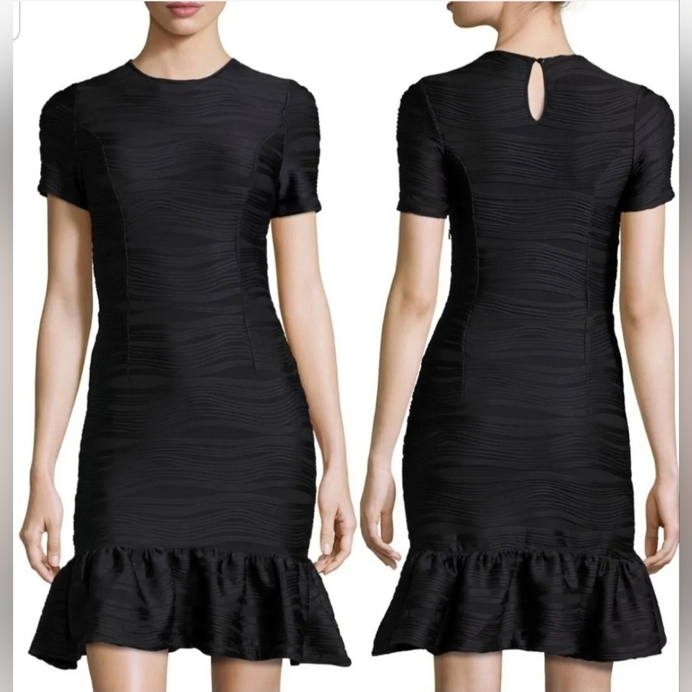 Opening Ceremony Black Lotus Ruffle Hem Dress Cocktail Fitted Size Small
